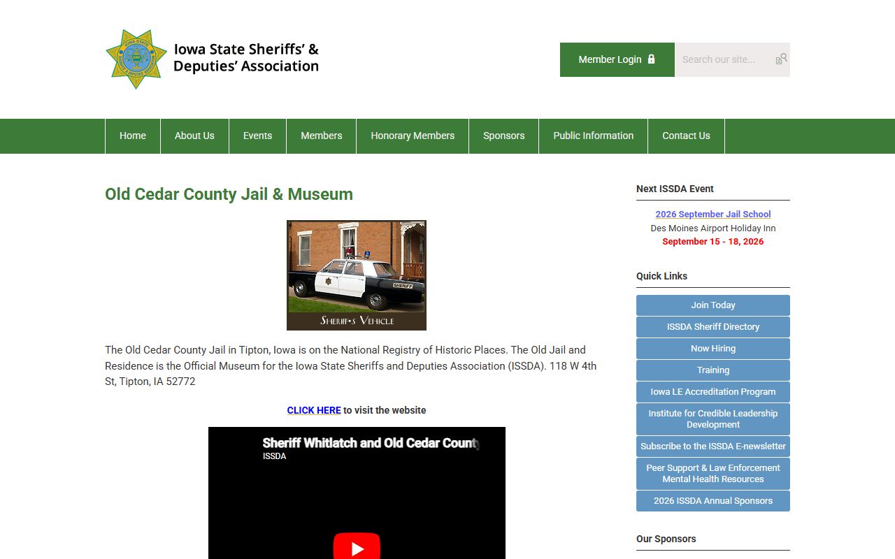 Old Cedar County Jail museum history and current Cedar County Jail background