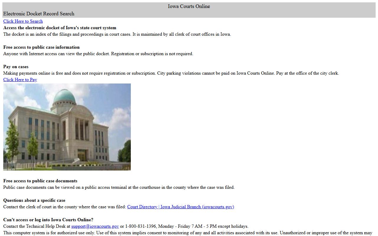 Iowa Courts Online search page for Cedar County court records after arrest