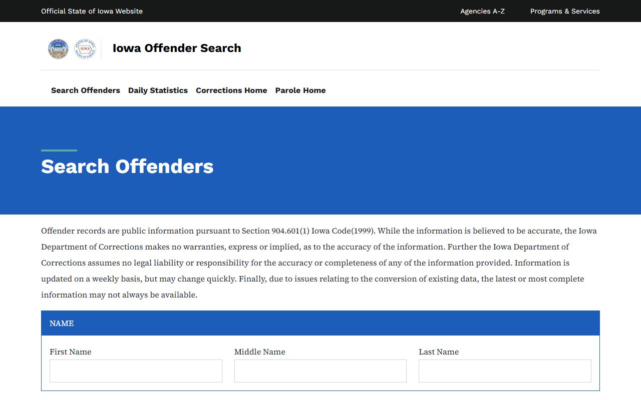 Iowa DOC offender search for Cedar County state inmate lookup